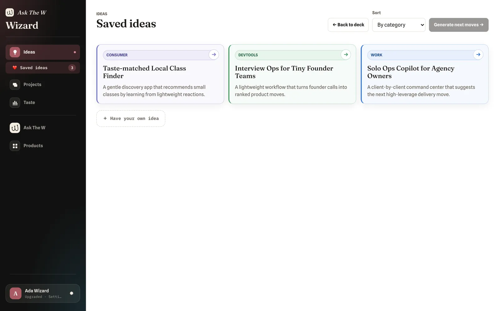 Wizard on the web: a saved-ideas board ranked to fit your taste