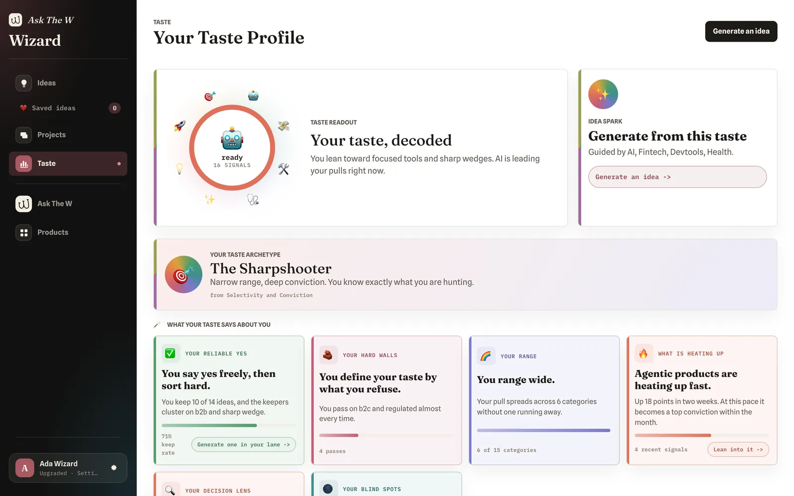 Wizard on the web: your taste profile with a flavor-mix breakdown